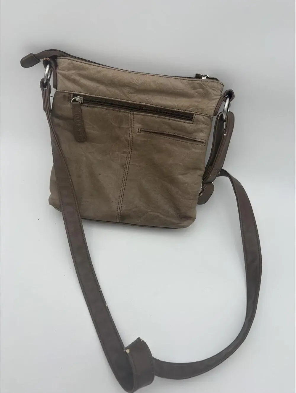 Stone & Co Brown and Taupe Crossbody Messenger Bag with Multiple Zip Pockets